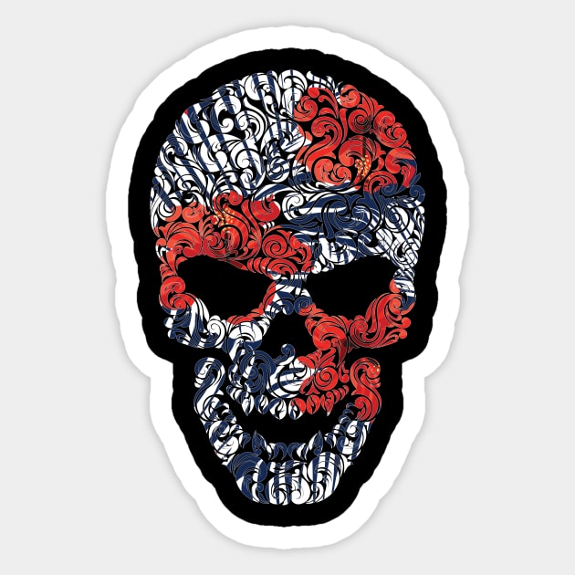 Tropical Floral Skull Blue Sticker by logiamerch